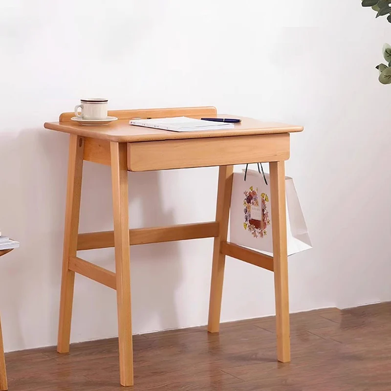Modern Minimalist Rectangular Beech Solid Wood Plywood Rubberwood Desk 1/2-Drawer For Home Office