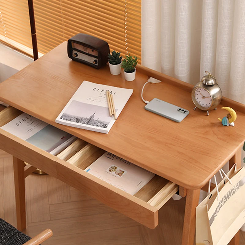 Modern Minimalist Rectangular Beech Solid Wood Plywood Rubberwood Desk 1/2-Drawer For Home Office