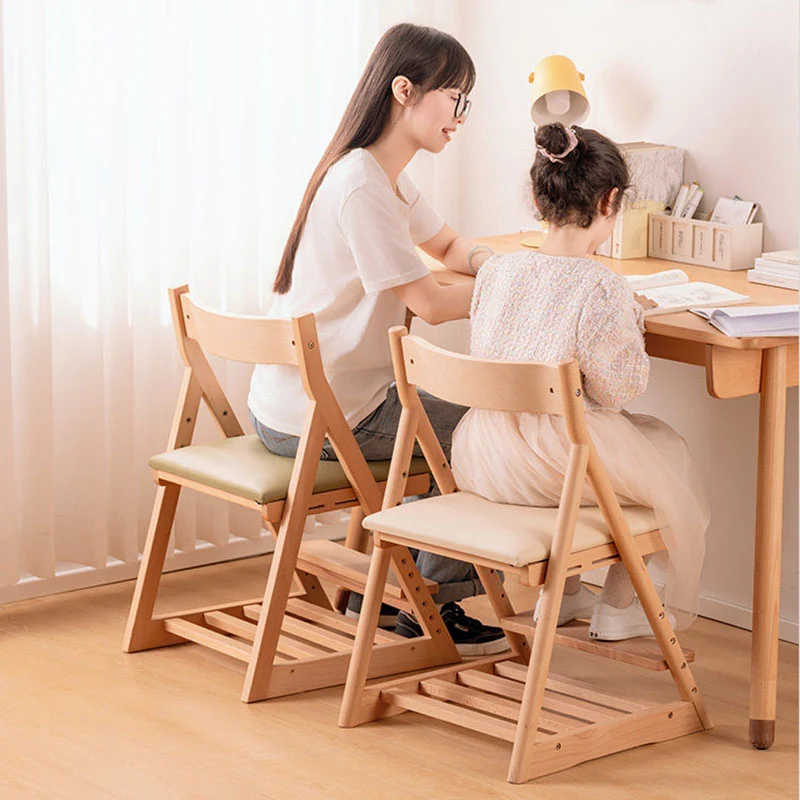 Modern Minimalist Triangular Beech Wood PU Leather Sponge Adjustable Kids Desk Chair Backrest Armless For Living Room & Study