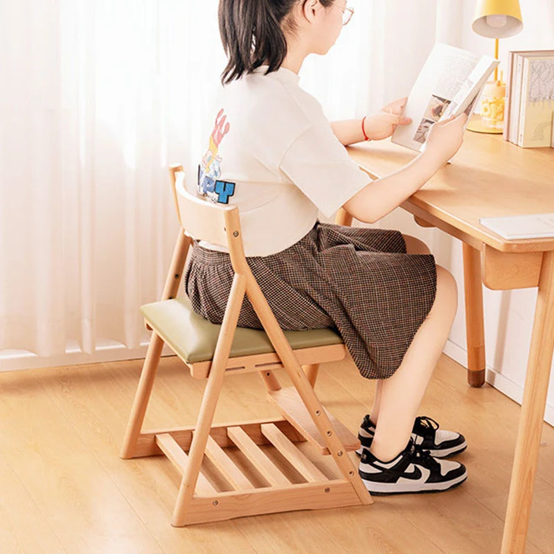 Modern Minimalist Triangular Beech Wood PU Leather Sponge Adjustable Kids Desk Chair Backrest Armless For Living Room & Study