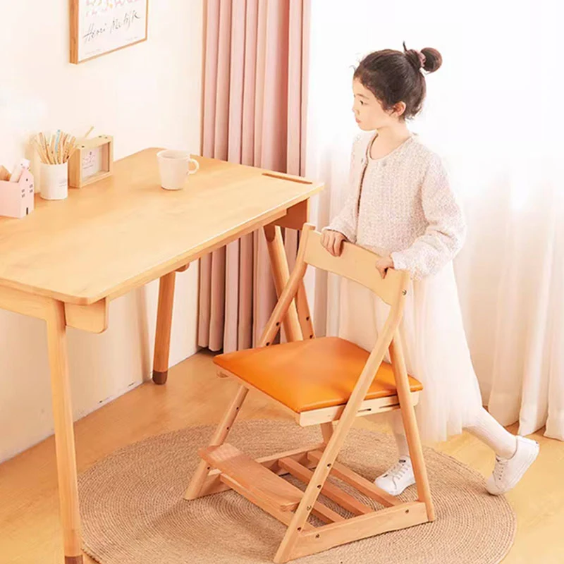 Modern Minimalist Triangular Beech Wood PU Leather Sponge Adjustable Kids Desk Chair Backrest Armless For Living Room & Study