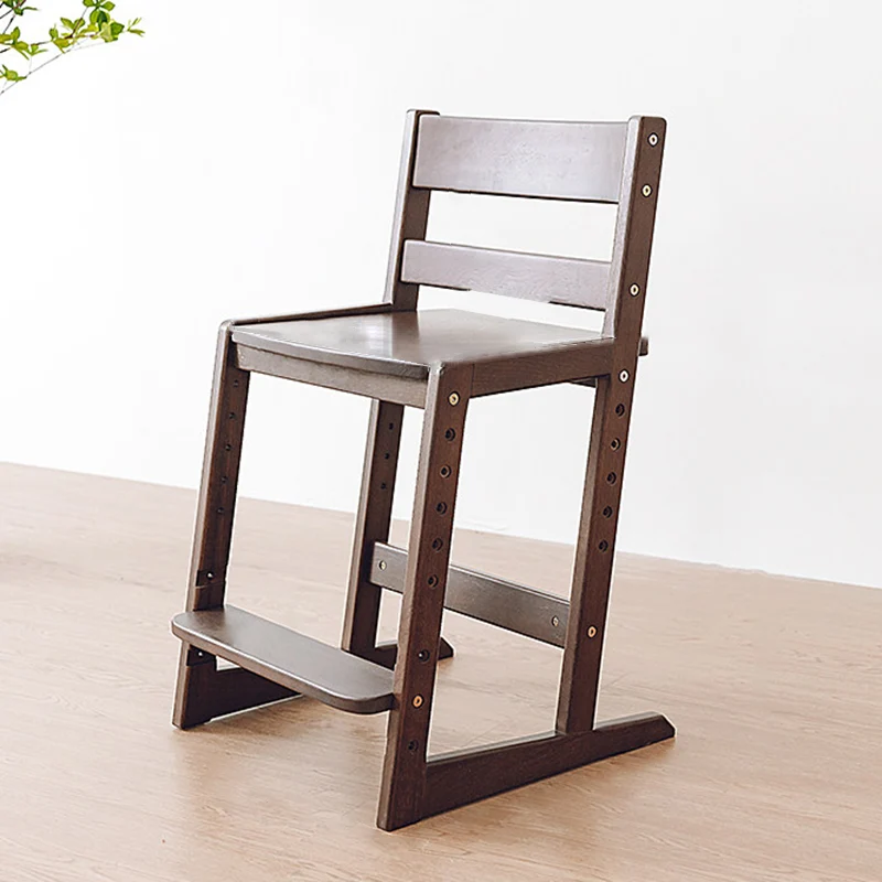 Traditional Chinese Beech Oak Wood Rectangular Adjustable Kids Desk Chair Backrest Armless For Living Room