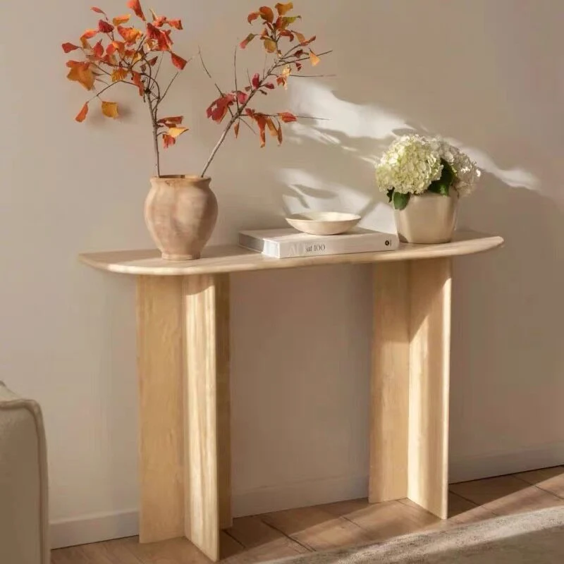 Modern Minimalist Natural Travertine Premium Console Table For Entryway & Living Room