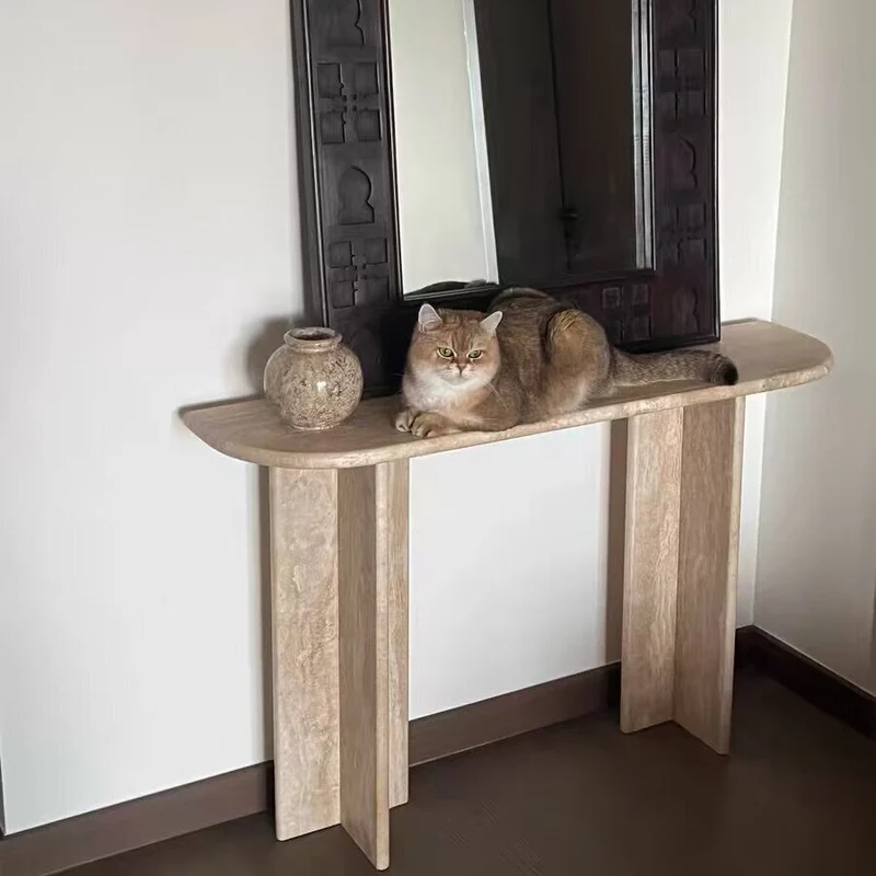 Modern Minimalist Natural Travertine Premium Console Table For Entryway & Living Room
