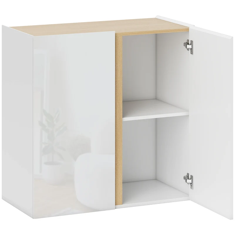 Aparador Alto Brilho 2 Portas com Fecho Suave e Prateleira Ajustável 80x40x80 cm Branco