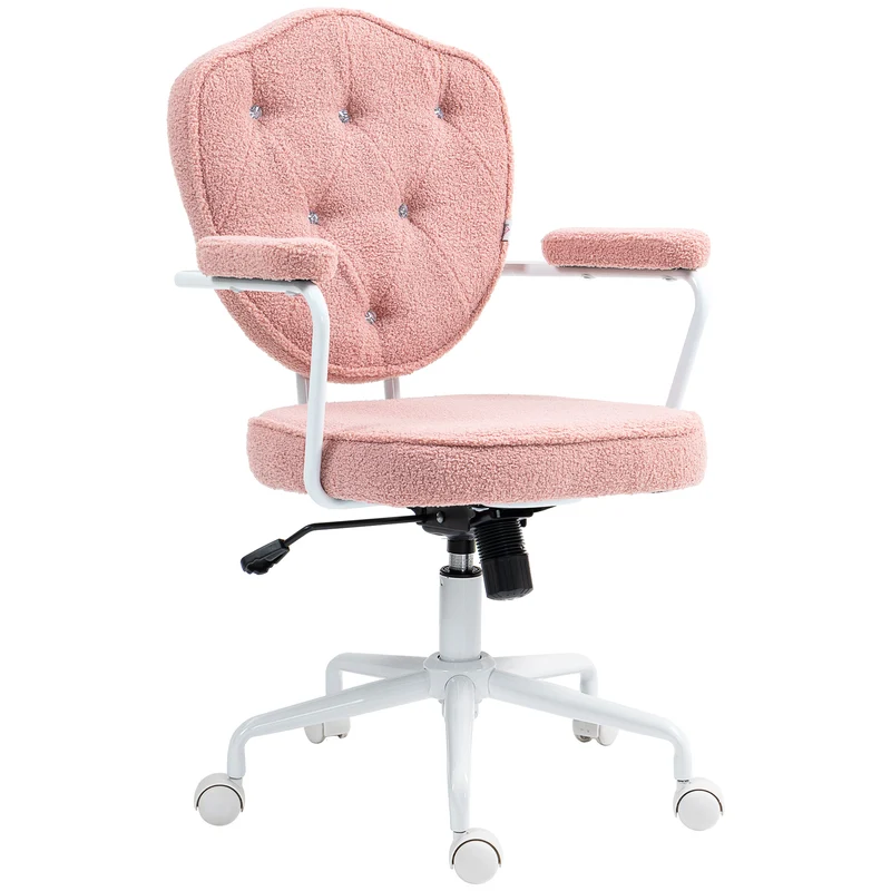 Cadeira de escritório bonita com revestimento macio capitonê com botões, altura ajustável, Rosa