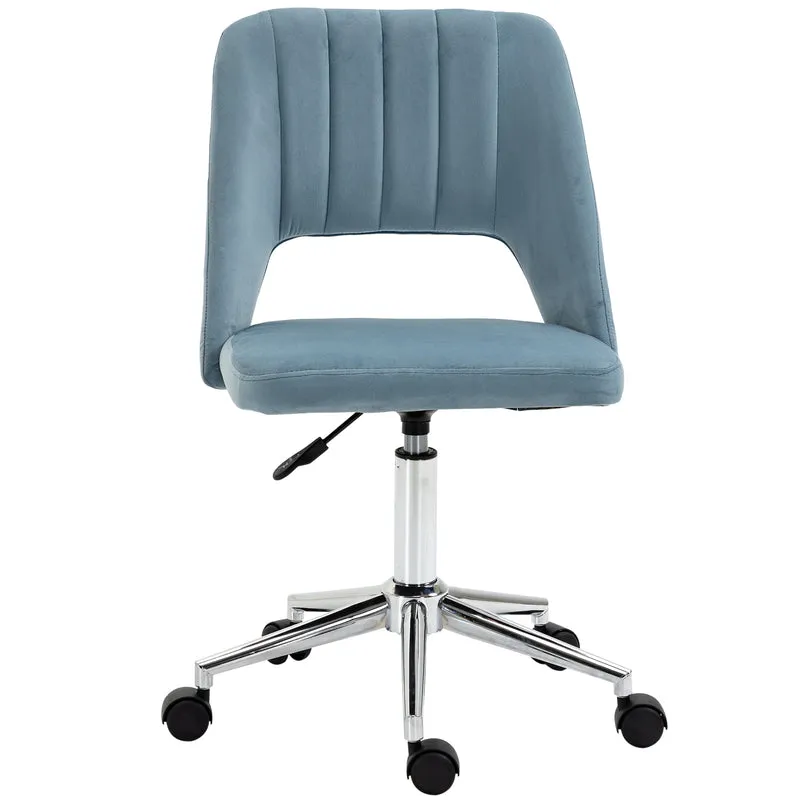 Cadeira Home Office Cadeira de Secretária com Aparência em Veludo, Altura Ajustável, Cadeira Giratória/Cadeira de Maquilhagem, Cadeira de Escritório até 120 kg, para Escritório ou Quarto Azul
