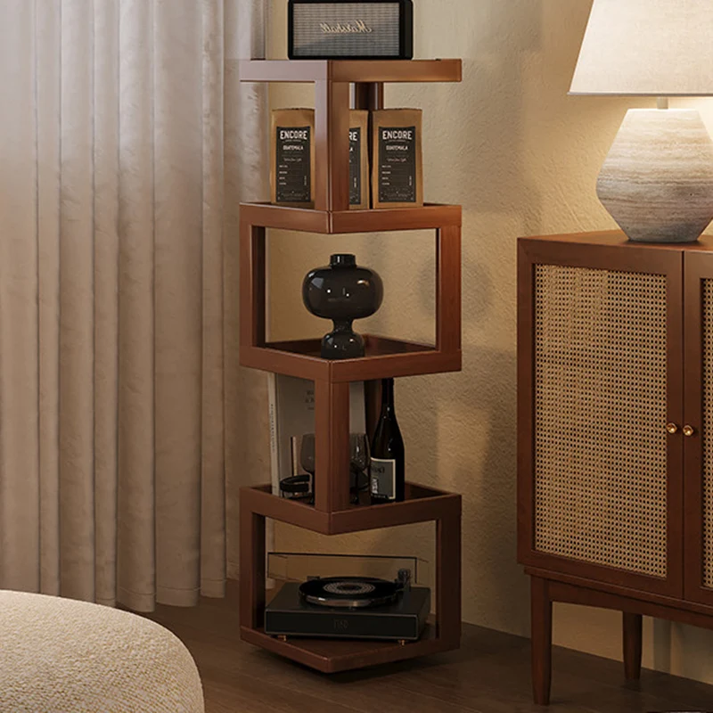 Contemporary Nordic Rectangular Bamboo Medium Density Fiberboard Rotatable Storage Shelf 3/4/5 Tier For Living Room