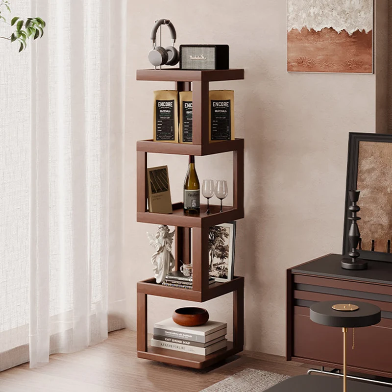 Contemporary Nordic Rectangular Bamboo Medium Density Fiberboard Rotatable Storage Shelf 3/4/5 Tier For Living Room