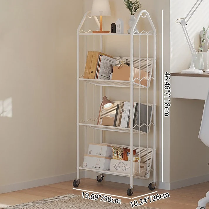 Contemporary Scandinavian Rectangular Carbon Steel Movable Storage Bookshelf 4-Tier For Living Room