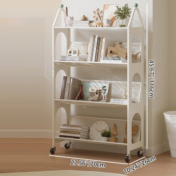 Contemporary Scandinavian Rectangular Carbon Steel Movable Storage Bookshelf 4-Tier For Living Room