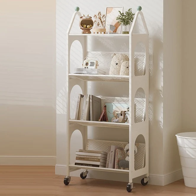 Contemporary Scandinavian Rectangular Carbon Steel Movable Storage Bookshelf 4-Tier For Living Room
