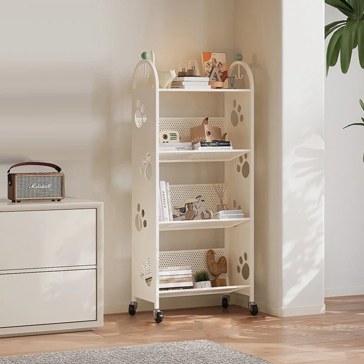 Contemporary Scandinavian Rectangular Carbon Steel Movable Storage Bookshelf 4-Tier For Living Room