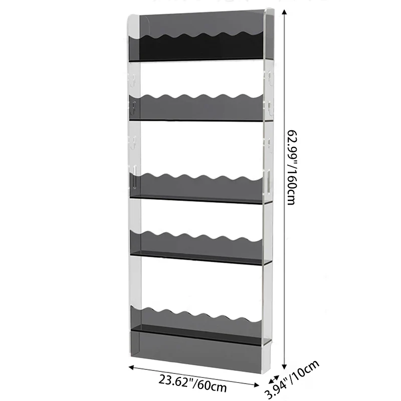 Contemporary Scandinavian Rectangular Acrylic Ultra-Slim Storage Bookshelf 5-Tier For Living Room