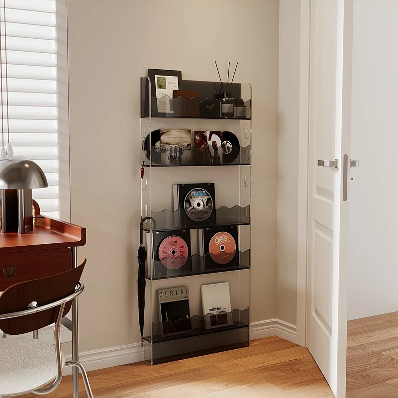 Contemporary Scandinavian Rectangular Acrylic Ultra-Slim Storage Bookshelf 5-Tier For Living Room