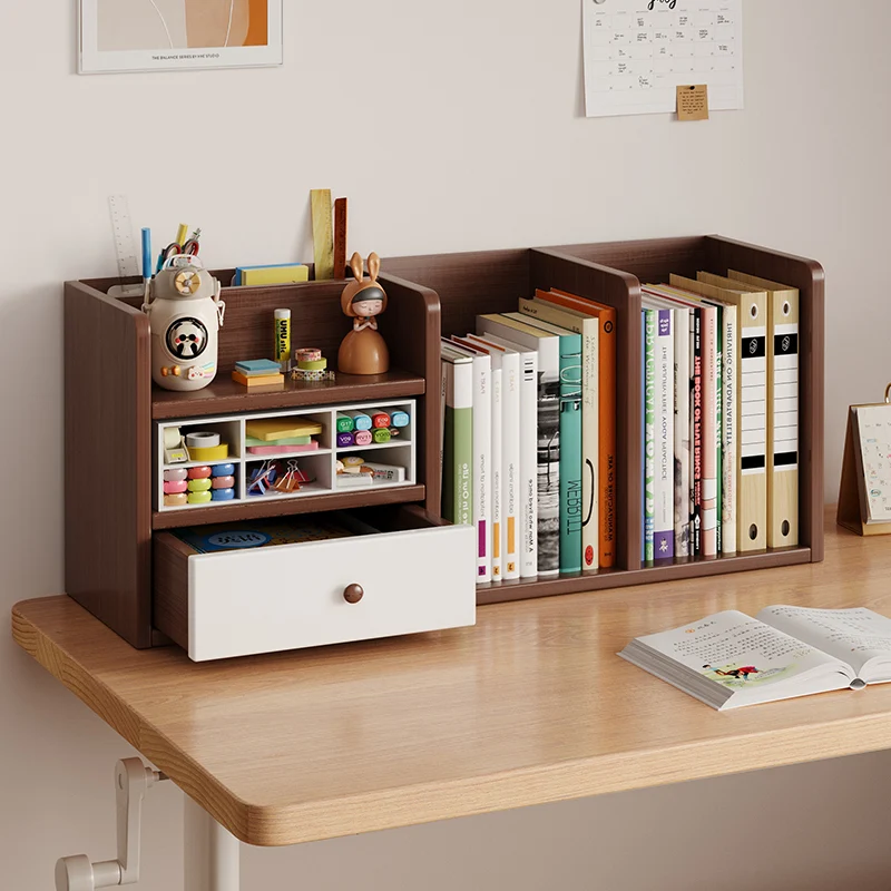 Contemporary Scandinavian Rectangular Medium-Density Fiberboard Desktop Storage Shelf 1-Drawer For Study & Bedroom