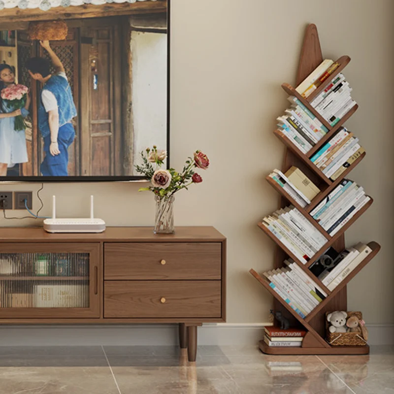 Contemporary Creative Bamboo Shoot-Shaped Rubberwood Floor-Standing Bookshelf 8/10-Tier For Study Room
