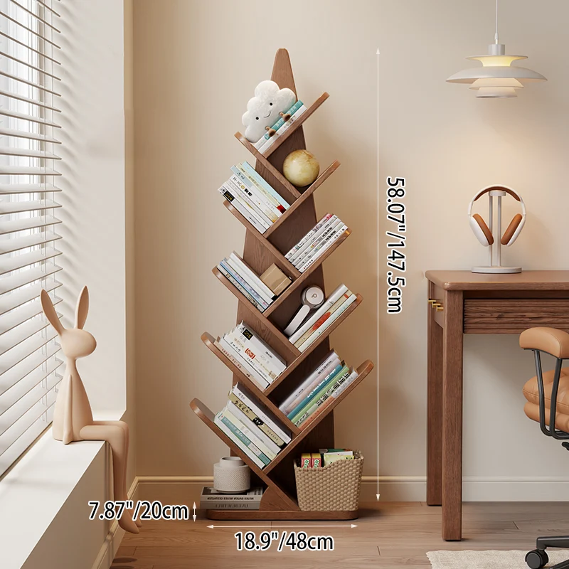 Contemporary Creative Bamboo Shoot-Shaped Rubberwood Floor-Standing Bookshelf 8/10-Tier For Study Room