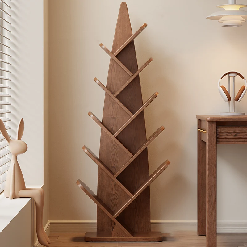 Contemporary Creative Bamboo Shoot-Shaped Rubberwood Floor-Standing Bookshelf 8/10-Tier For Study Room