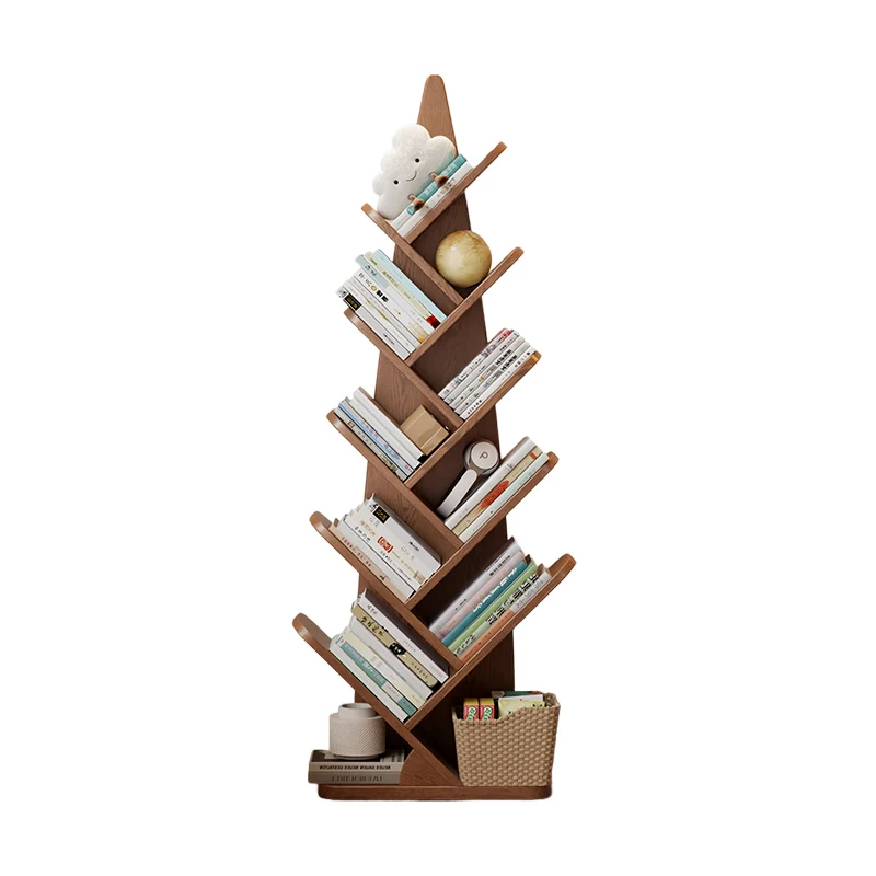 Contemporary Creative Bamboo Shoot-Shaped Rubberwood Floor-Standing Bookshelf 8/10-Tier For Study Room
