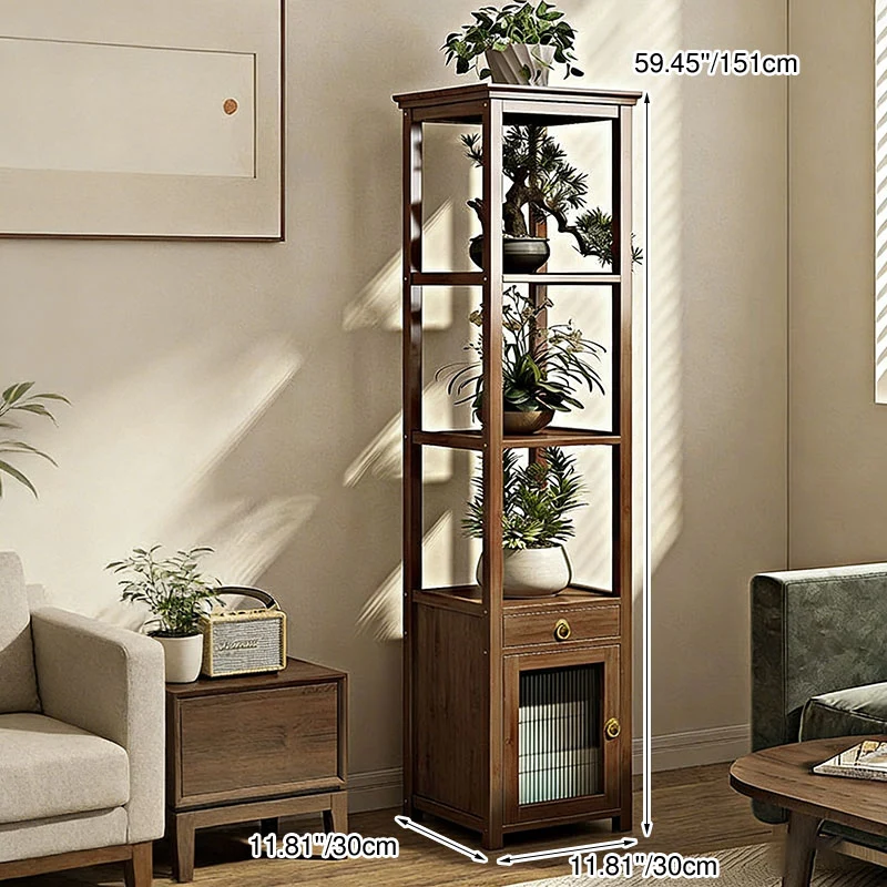 Traditional Chinese Nan Bamboo Acrylic Iron Square Display Rack 1/2/3/4-Tier Multiple Shelves For Living Room