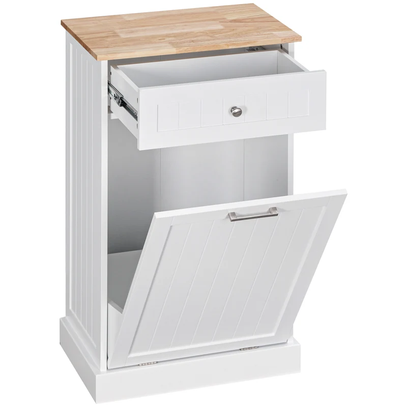 Aparador de Cozinha, Móvel de Cozinha com Suporte para Contentores de Lixo de 38 Litros, Gaveta, Branco