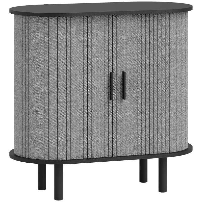 Aparador para Sala Móvel de Arrumação Oval com 2 Portas Deslizantes e 2 Compartimentos 80x40x78 cm Cinza