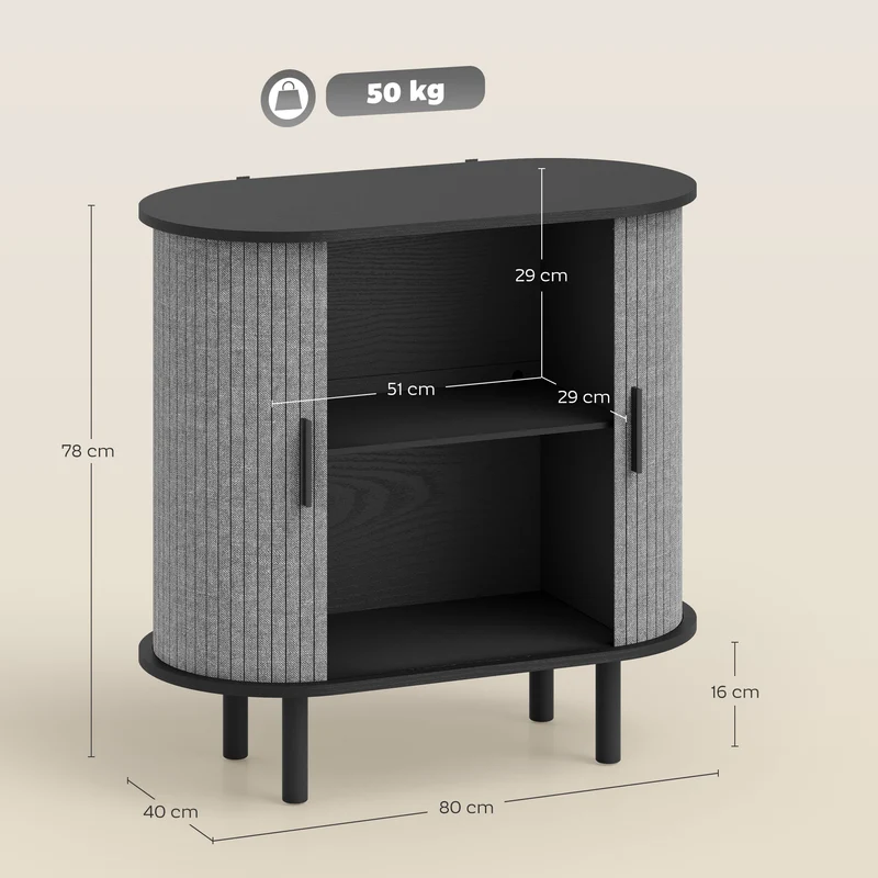 Aparador para Sala Móvel de Arrumação Oval com 2 Portas Deslizantes e 2 Compartimentos 80x40x78 cm Cinza