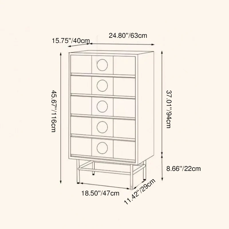 Contemporary Retro Stainless Steel Pine Wood Solid Wood Multi-Layer Board Rectangular Storage Cabinet 5-Drawer For Living Room