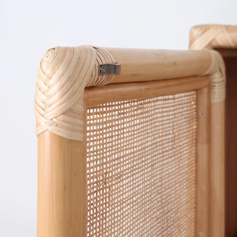 Contemporary Boho Handwoven Indonesian Rattan Solid Wood Storage Cabinet - Rectangular Low Profile Cabinet For Living Room