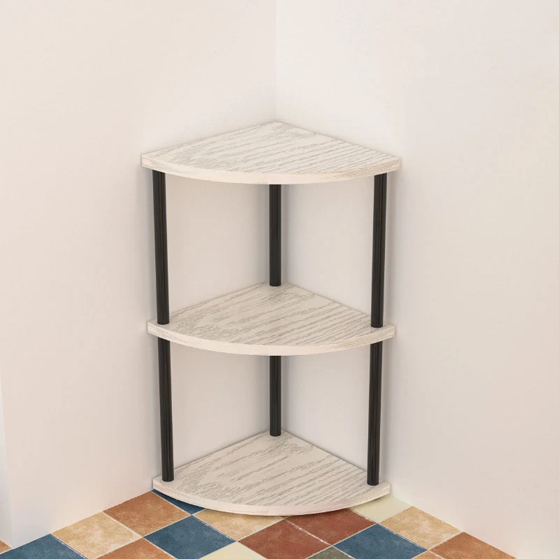 Modern Minimalist Circular Sector Medium-Density Fiberboard Stainless Steel Corner Shelf Unit 3/4/5/6-Tier For Living Room
