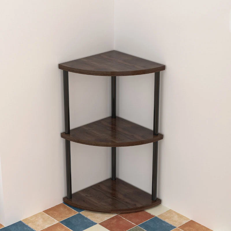 Modern Minimalist Circular Sector Medium-Density Fiberboard Stainless Steel Corner Shelf Unit 3/4/5/6-Tier For Living Room