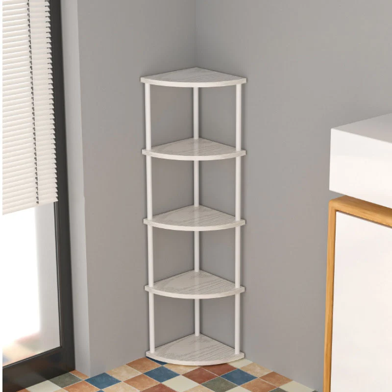 Modern Minimalist Circular Sector Medium-Density Fiberboard Stainless Steel Corner Shelf Unit 3/4/5/6-Tier For Living Room