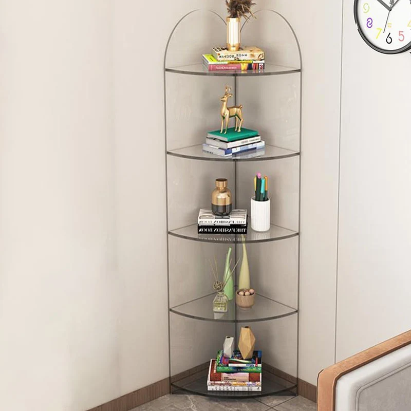 Contemporary Creative Circular Sector Acrylic Panel Transparent Corner Shelf Unit 4/5-Tier For Living Room