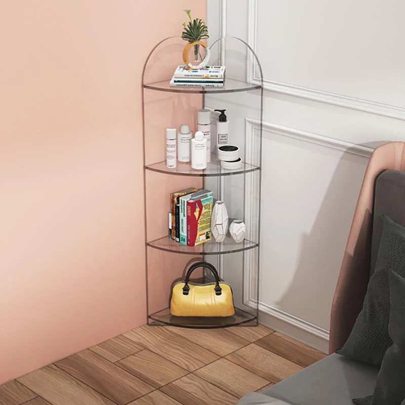 Contemporary Creative Circular Sector Acrylic Panel Transparent Corner Shelf Unit 4/5-Tier For Living Room