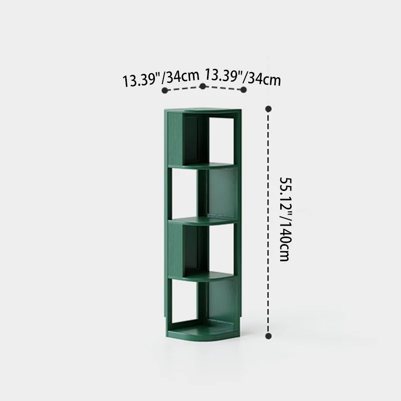 Modern Minimalist Fan-Shaped Solid Rubberwood Corner Storage Bookshelf 3/4/5-Tier For Study