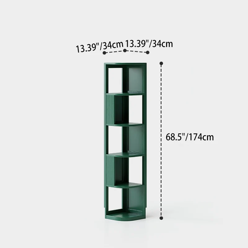 Modern Minimalist Fan-Shaped Solid Rubberwood Corner Storage Bookshelf 3/4/5-Tier For Study