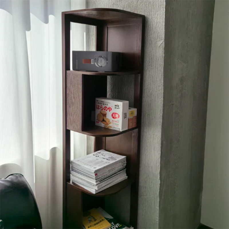 Modern Minimalist Fan-Shaped Solid Rubberwood Corner Storage Bookshelf 3/4/5-Tier For Study