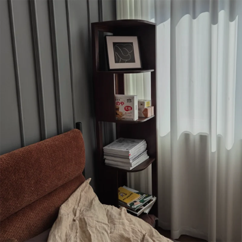 Modern Minimalist Fan-Shaped Solid Rubberwood Corner Storage Bookshelf 3/4/5-Tier For Study