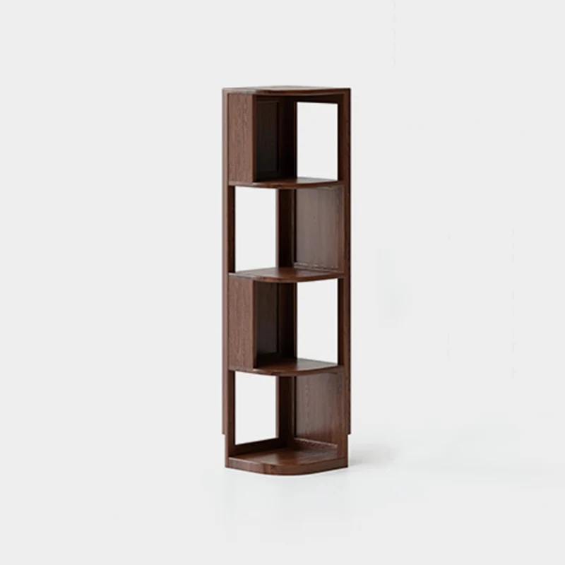 Modern Minimalist Fan-Shaped Solid Rubberwood Corner Storage Bookshelf 3/4/5-Tier For Study