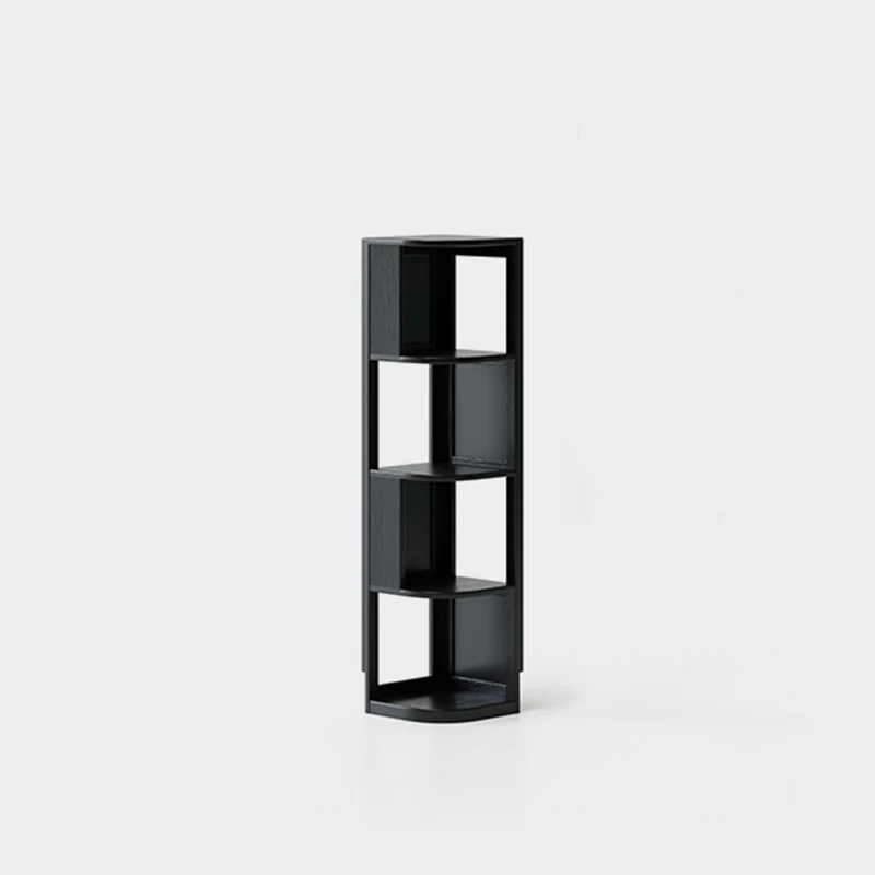Modern Minimalist Fan-Shaped Solid Rubberwood Corner Storage Bookshelf 3/4/5-Tier For Study
