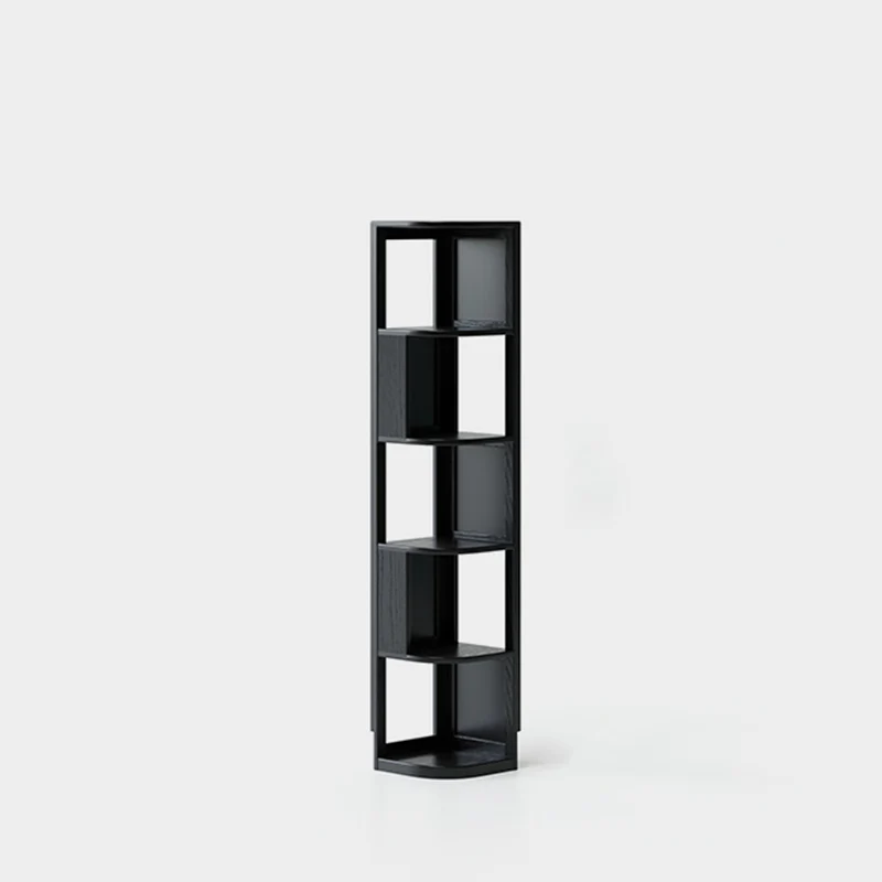 Modern Minimalist Fan-Shaped Solid Rubberwood Corner Storage Bookshelf 3/4/5-Tier For Study