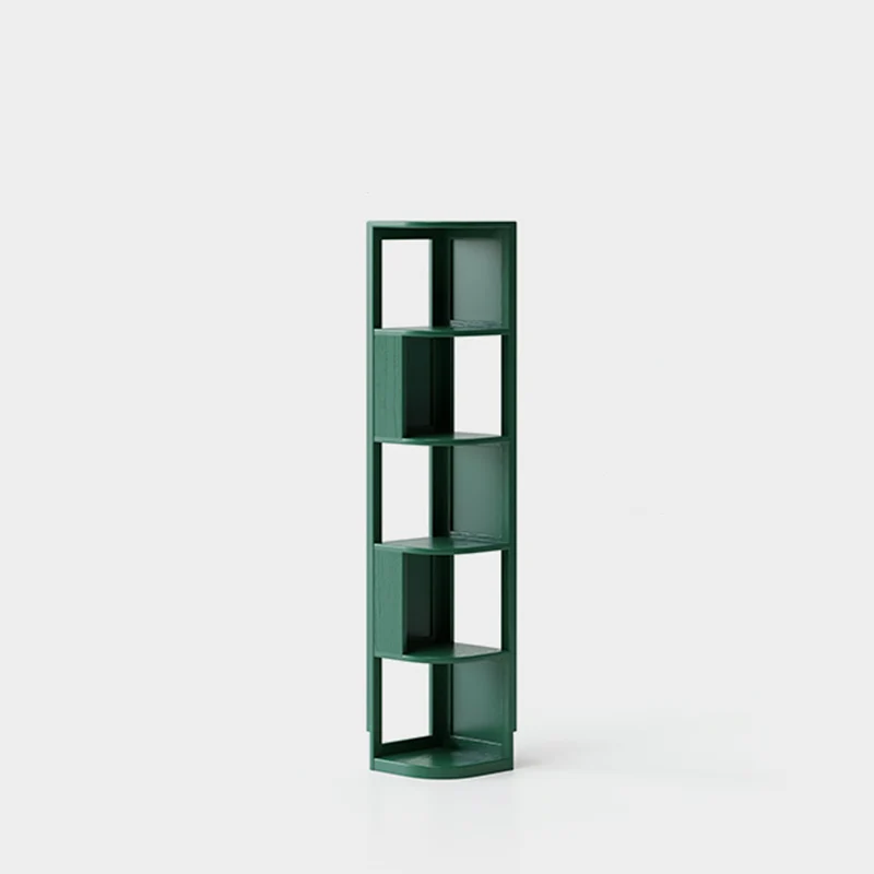 Modern Minimalist Fan-Shaped Solid Rubberwood Corner Storage Bookshelf 3/4/5-Tier For Study