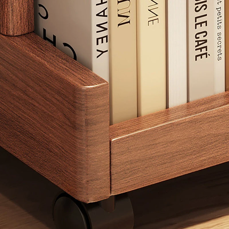 Traditional Vintage Rectangular Rubberwood Solid Wood Movable Bookshelf 2/3/4-Tier For Living Room