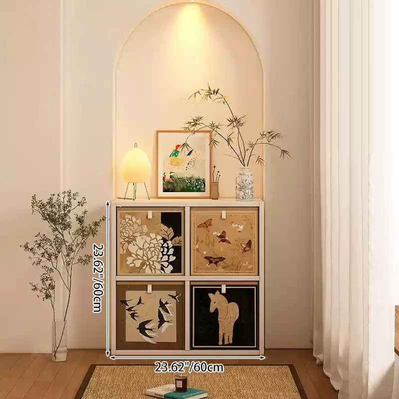 Traditional Vintage Square Multi-Layer Solid Wood Panel Fabric Storage Bookshelf 4/6/8/10-Cabinet For Living Room