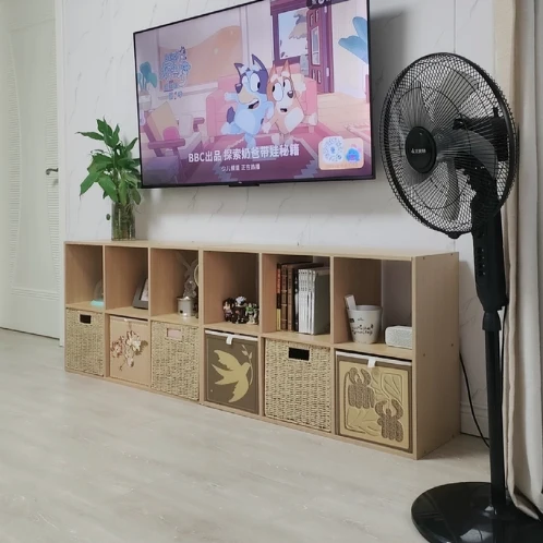 Traditional Vintage Square Multi-Layer Solid Wood Panel Fabric Storage Bookshelf 4/6/8/10-Cabinet For Living Room