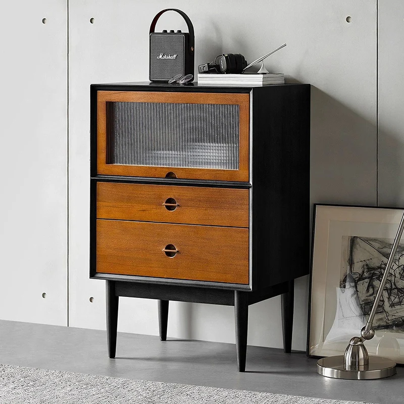 Traditional Vintage Pine Wood Solid Wood Multi-Layer Board Rectangular Storage Cabinet With 2 Drawers For Living Room