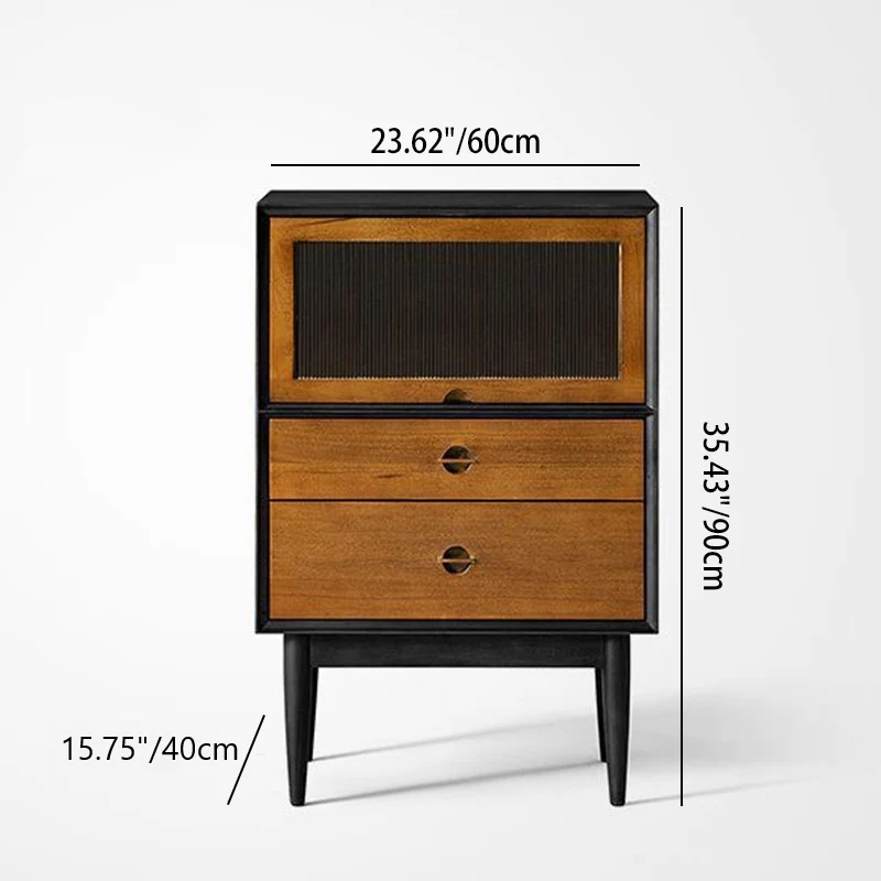 Traditional Vintage Pine Wood Solid Wood Multi-Layer Board Rectangular Storage Cabinet With 2 Drawers For Living Room