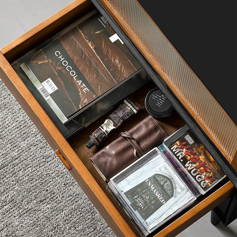 Traditional Vintage Pine Wood Solid Wood Multi-Layer Board Rectangular Storage Cabinet With 2 Drawers For Living Room