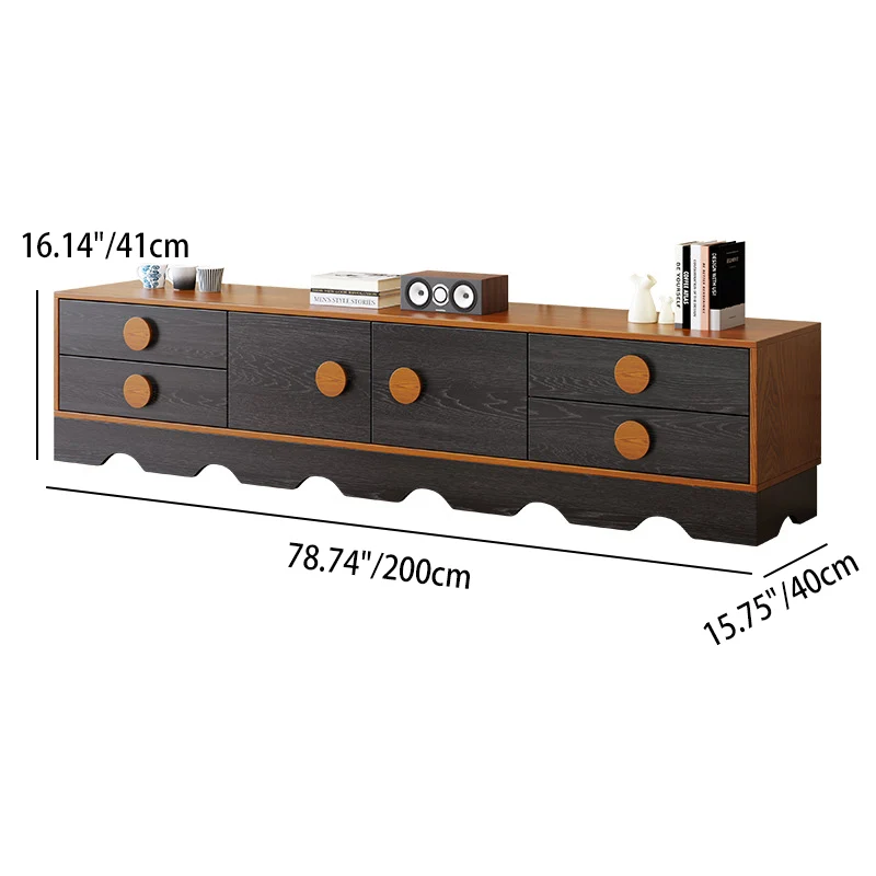 Traditional Chinese Rubberwood Solid Wood Multi-Layer Board Wave Rectangular Storage Cabinet With 2/3/4/7 Drawers For Living Room